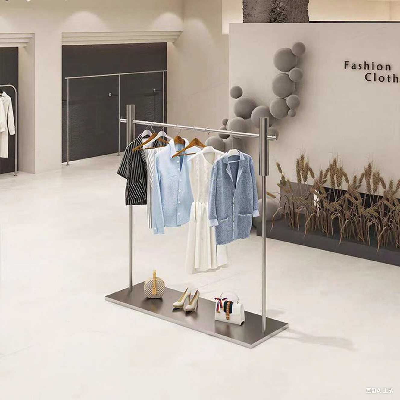 女装店落地衣架不锈钢服装店展示架男装衣服货架带板中岛陈列架子