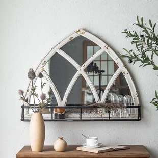 【无现货Customized单】复古雕花木质墙面镜子挂饰民宿客厅置物架