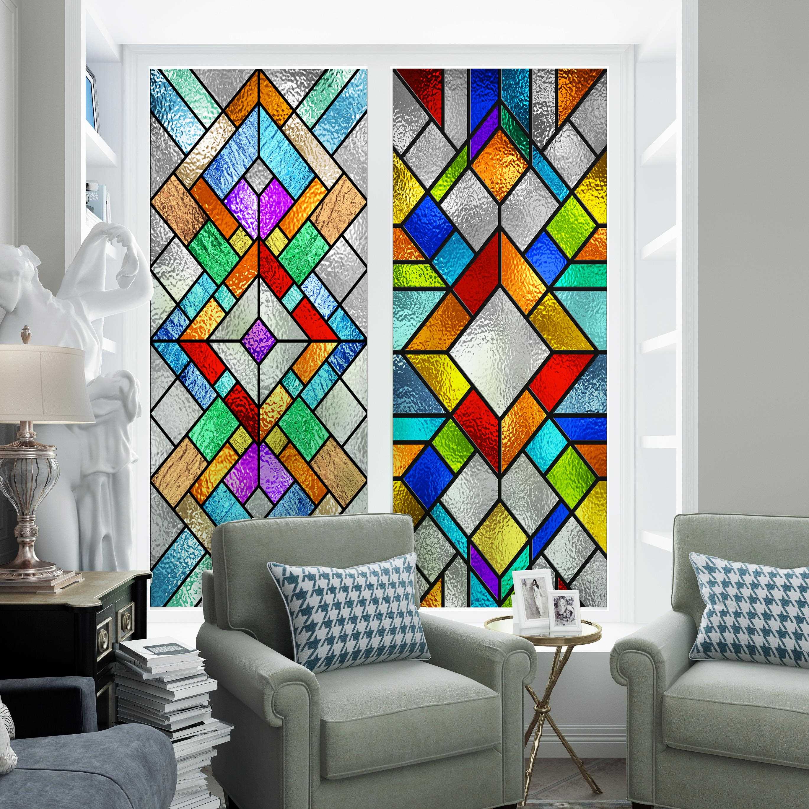 式欧自粘窗花纸古美式彩玻璃贴纸浴室贴膜窗户贴纸复OES色透光不