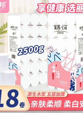 丽邦生活系列卫生纸2500g家用实惠装无芯卷筒纸18卷中长卷纸厕纸