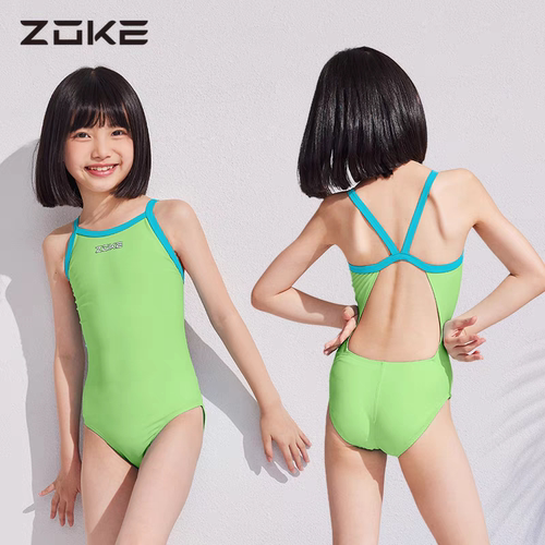 zoke洲克儿童泳衣女孩专业训练女童中大童比赛速干三角竞速游泳衣
