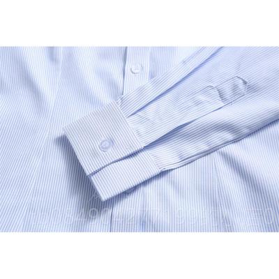 高档男白底蓝女条纹衬衣服银工行职业装工作衬衫信用合作社农商行