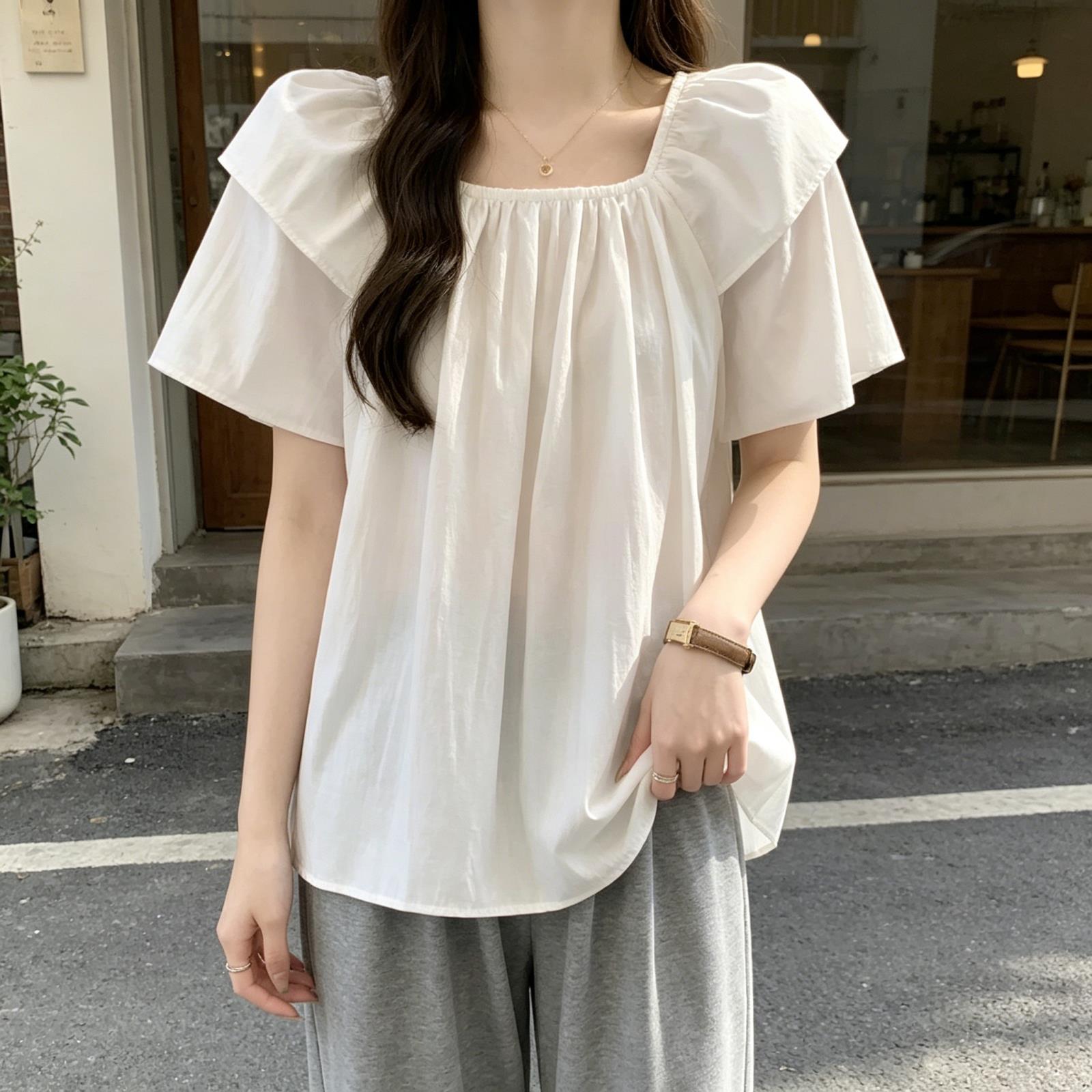 大码气质甜美风复古方领