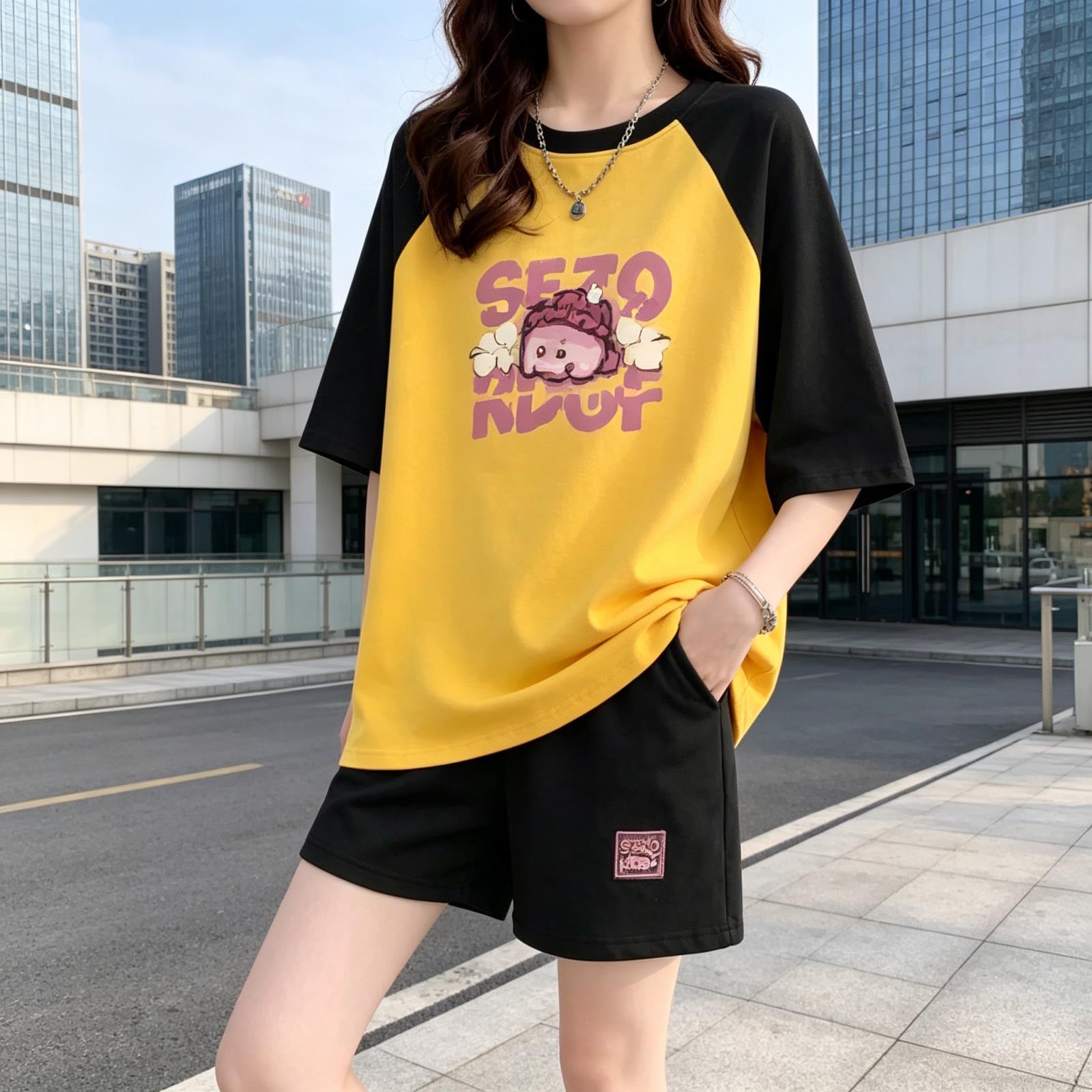 宽松休闲短袖短裤两件套