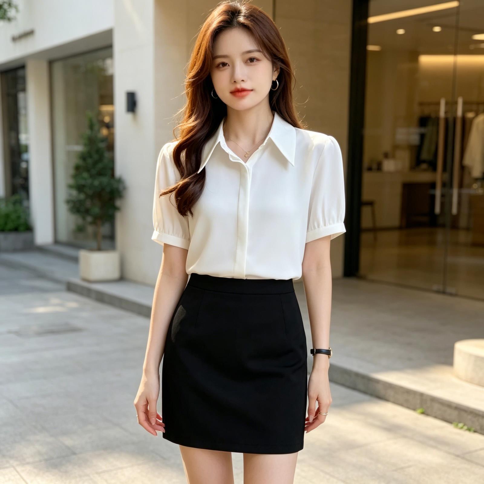 蝴蝶结衬衫女短袖夏季新