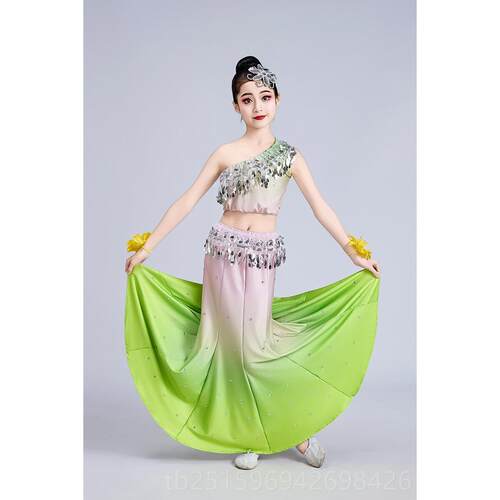 高档儿童傣舞蹈演出服族弹力孔雀舞蹈服女童幼演儿鱼尾裙傣表服族