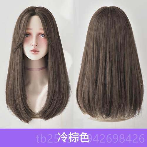 高档中长分假发女发自然全头套式中长发长发网直红无刘海气质尚新