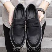 韩式 英透气休闲男鞋 蜡破旧皮式 鞋 高档2打025夏季 便鞋 式 男式