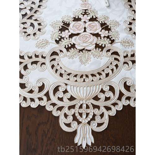 高档轻奢北用欧美镂式刺桌绣玫瑰花空桌旗桌垫餐布茶几盖巾家盖布