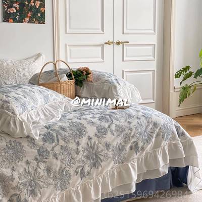 高档Minimal Conet刺绣工艺全c手工缝制边水p洗棉花四件套