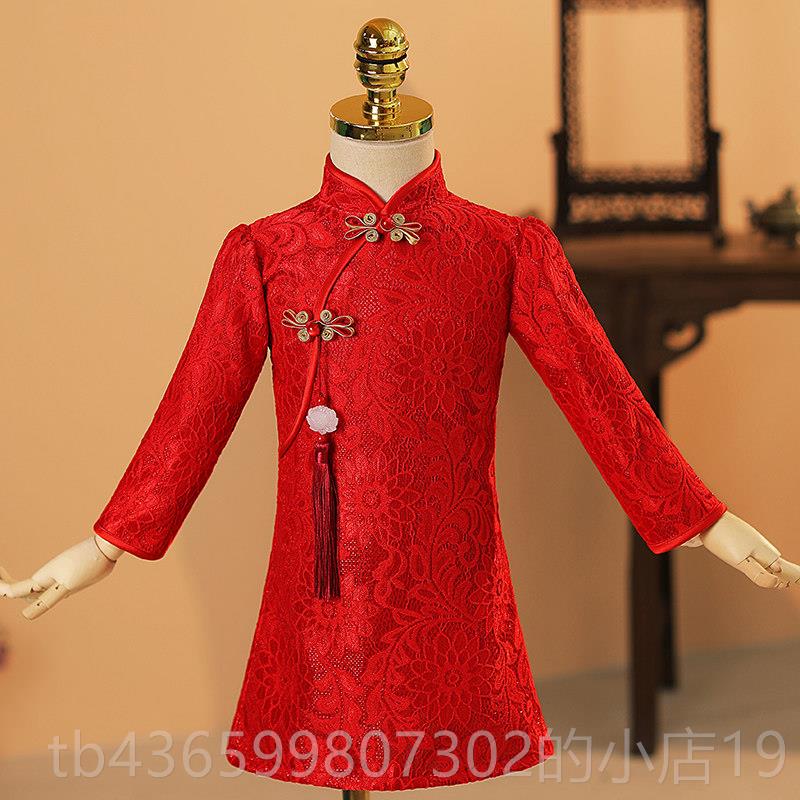 正品女出童旗袍中国风色儿童女红宝宝周岁演生日抓周礼服高端公主