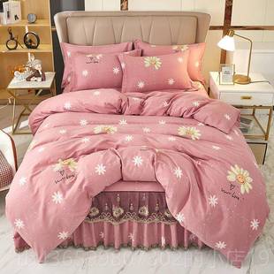 加磨毛床套式 全棉床裙四件套裙花通边床款 纯棉南家 202厚5新款 正品