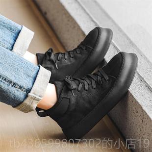 正品丁4靴男款202新款高帮皮鞋真皮黑色马靴子厚秋冬底棉鞋加绒休