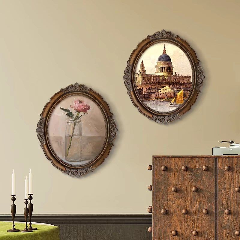 法式轻奢装饰画花卉椭圆挂画卧室床头背景墙壁画美式客厅复古油画,家居饰品,现代装饰画,淘宝优惠券,粉丝福利购,淘宝优惠卷