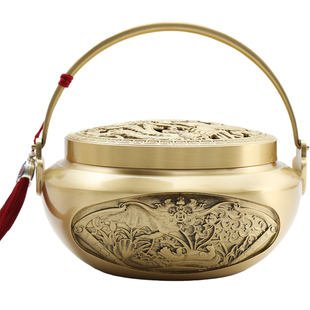 纯铜暖手炉取暖火铳结婚火炉乔迁新居老式香炉古风老铜炉手捧火冲