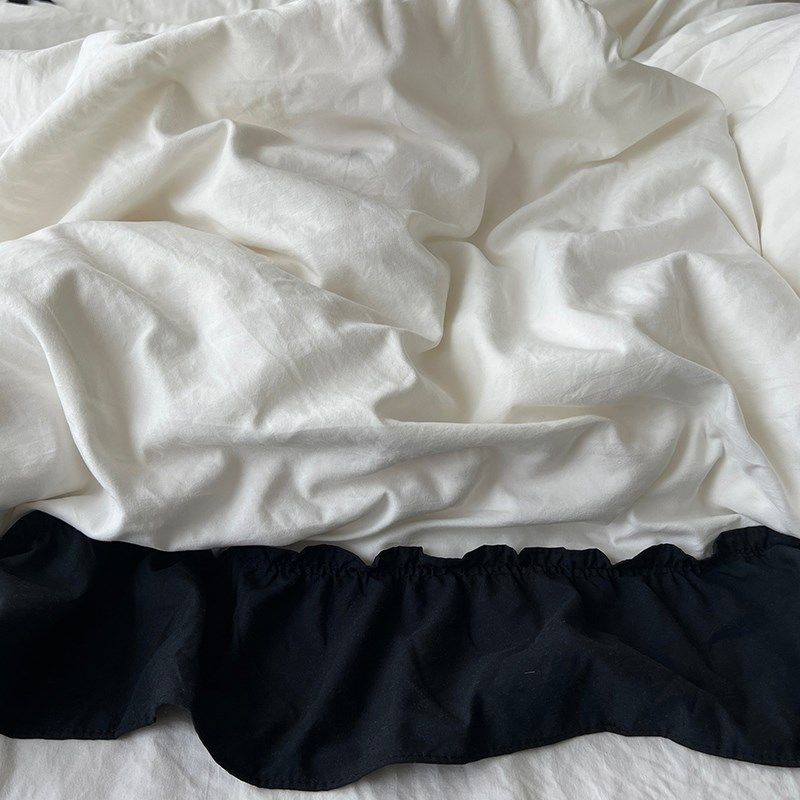 法式仙女纯白色水洗棉四件套床裙被套黑色花边蕾丝床上学生三件套,床上用品,床品套件/四件套/多件套,淘宝优惠券,粉丝福利购,淘宝优惠卷