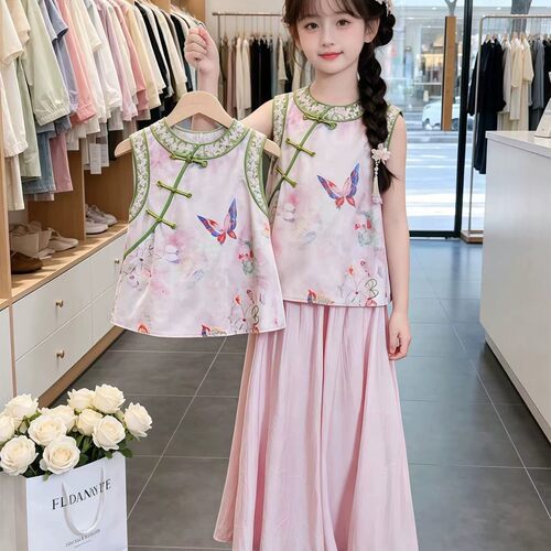 女童国风套装夏季薄款2026新款儿童汉服女宝夏装新中式衣服两件套