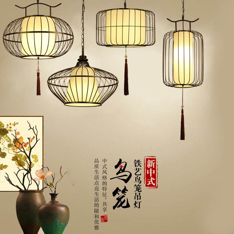 新中式铁艺鸟笼吊灯禅意创意吧台茶楼火锅店餐厅灯酒店饭店灯具