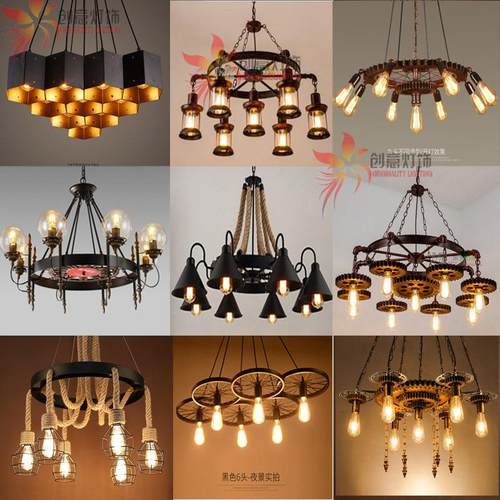 loft创意个性麻绳灯餐厅服装店美发店酒吧工业风吊灯复古铁艺灯具