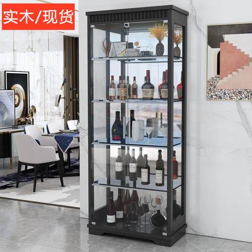 实木玻璃酒柜展示柜现代简约客厅靠墙新中式酒柜玻璃门家用餐边柜