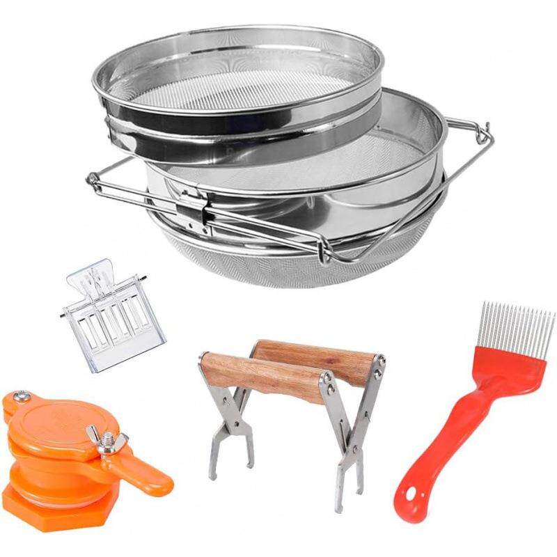 不锈钢养蜂双层滤网设备养蜂入门工具套装 5 件套双筛流蜜口巢框