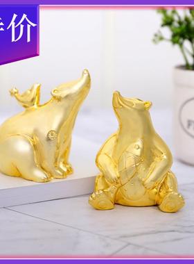 如果 卡通电镀金北极熊树脂摆件 创意烘焙蛋糕饰品桌面摆设礼品