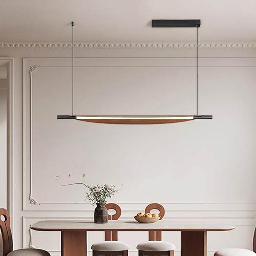 胡桃木色餐厅吊灯新中式禅意茶室树叶长条书房餐桌灯侘寂风饭厅灯