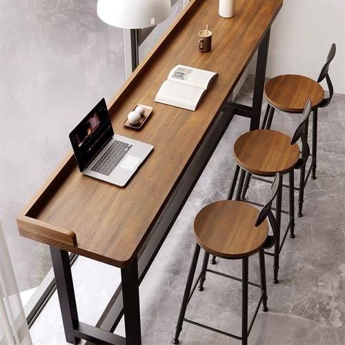 实木吧台桌靠墙窄桌子家用阳台长条桌奶茶店酒吧高脚桌椅组合商用