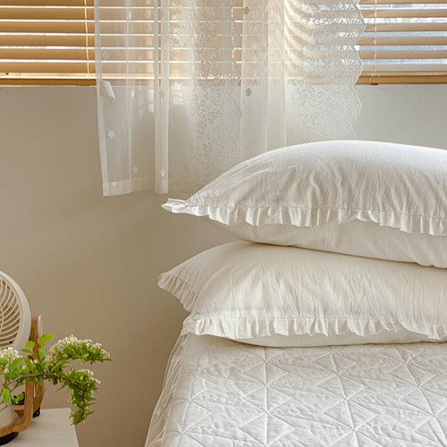 韩系小花边全棉水洗棉枕套单只 纯棉白色花边枕头套一对装48*74cm