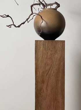 侘寂风实木墩底座中古风柱子雕塑台客厅茶室玄关木雕民宿复古摆件