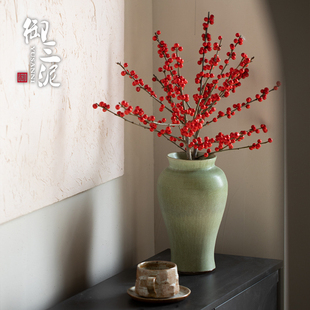 北美冬青花瓶陶艺摆件花器禅意插花干花水培装饰陶瓷梅瓶古典花瓶