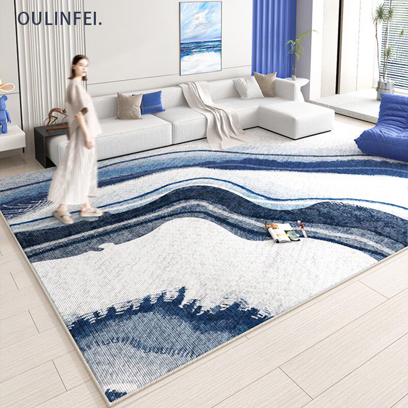 轻奢高级感客厅地毯蓝色卧室房间大面积全铺脚垫防水防污沙发地垫