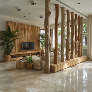 天然去皮大树纯实木树干北欧风圆柱装饰客厅民宿造型造景隔断摆件