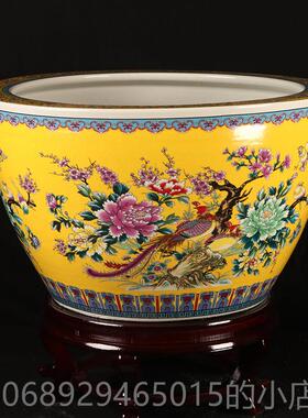 正品缸景号德镇陶荷瓷鱼缸大红色睡莲盆花缸乌龟落地大水缸客厅摆