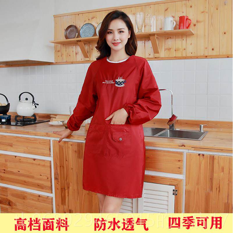 正品围韩裙女版时尚薄罩衣发店长袖用工作服防水家厨房透理气反穿
