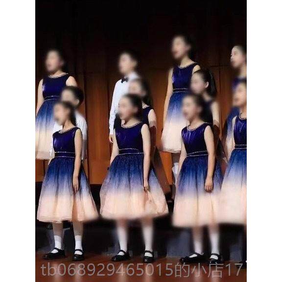 正品新演款儿中童合唱服装演出服男女童礼服小学生表朗纱裙大诵合