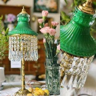 式 覆古台灯卧室灯欧式 公主风水晶流苏vintage黄铜床 美台法式 正品