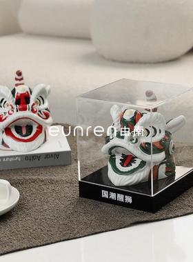 国潮树脂舞狮头摆件新中式玄关设样板房间客厅茶几电视柜软装饰品