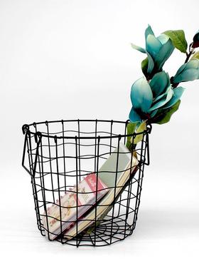 ins北欧铁艺金属制品带提手黑色储物篮网格脏衣篮家居收纳置物篮