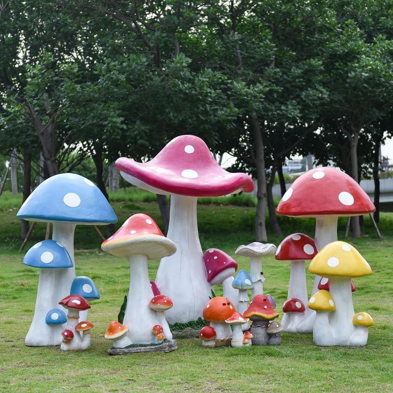 户外仿真蘑菇雕塑玻璃钢花园庭院幼儿园别墅园林景区植物装饰摆件