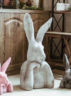 田园兔子动物摆件卡通可爱工艺品家居客厅花园庭院装饰树脂摆件