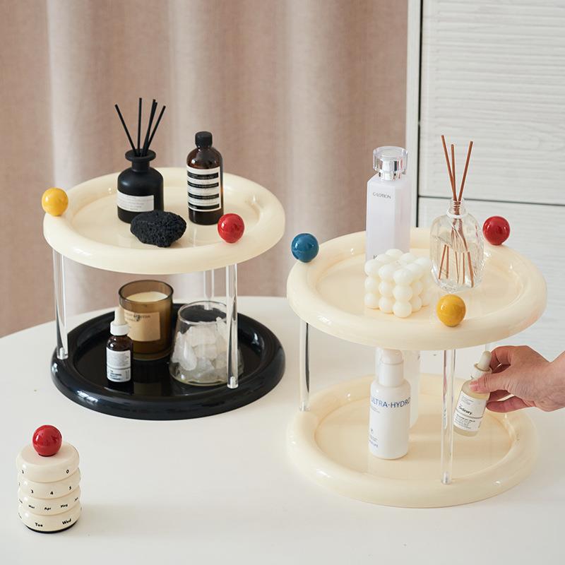 多巴胺色圆小物件置物架办公室桌面多层收纳架子双层杯子置物架