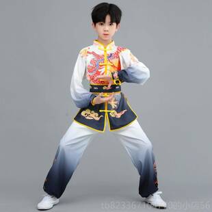 高档中国表风鸣儿童武术演服装国服风鸣儿中童武术表演装舞龙舞狮