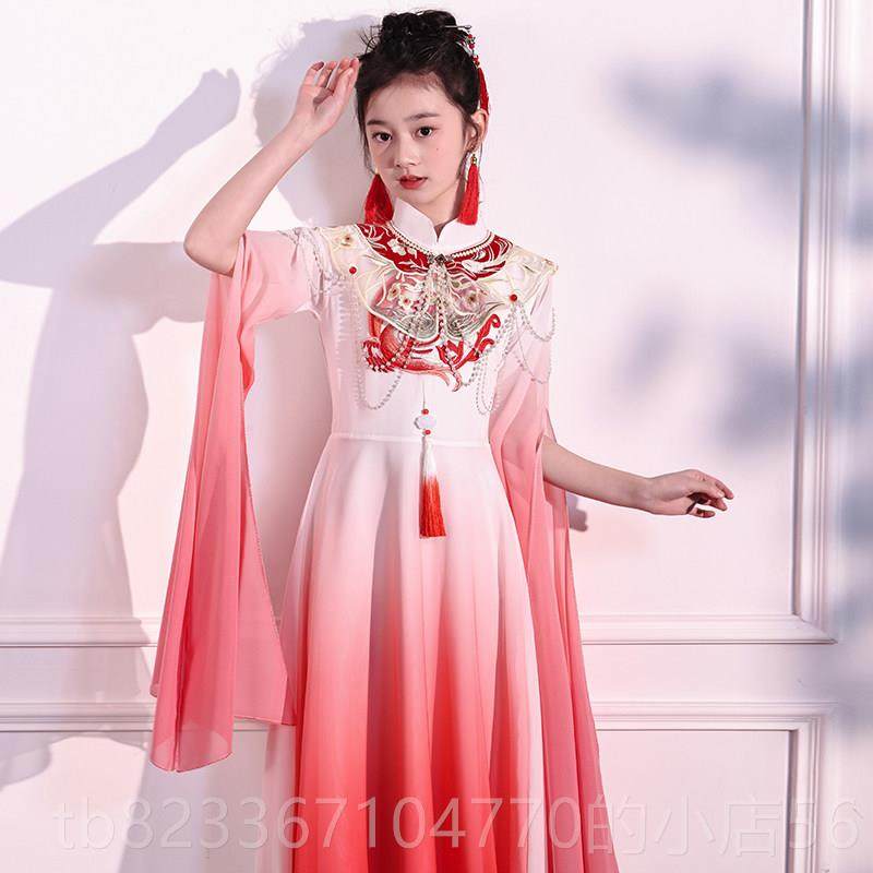 高档女童礼服裙超仙国儿童乐古筝演出风服中童中艺考民飘逸披肩表