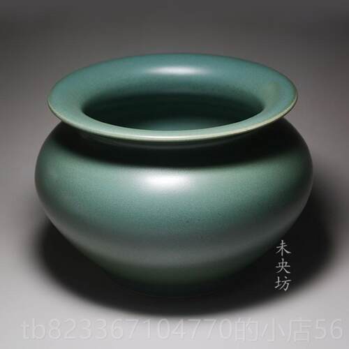 高档仿古陶瓷釉线香工炉手单色绿渣斗薰笔洗佛具香炉居室茶道摆件