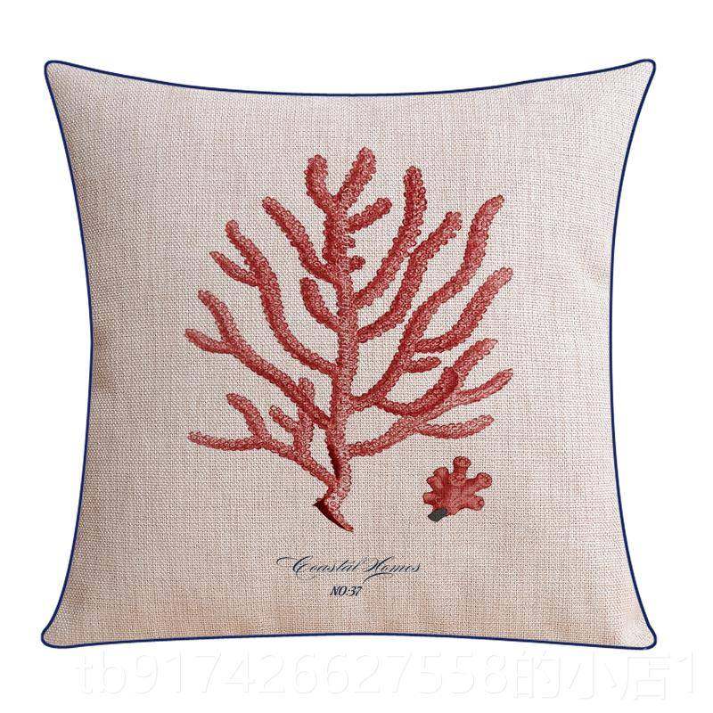 新款美式古典风厚格海藻海星抱枕棉麻沙靠垫海洋发主题实靠枕腰靠
