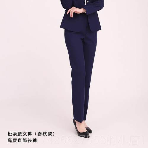 新款凯迪拉克式4S款店同西装作服女马甲长裤衬衫西裙海军工蓝薄长