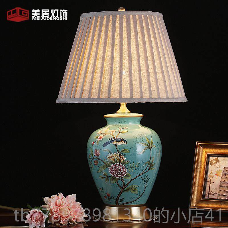 高档美式中式全铜陶瓷台客厅卧床头灯温室馨调光乡复村灯古花鸟创,家装灯饰光源,装饰台灯,淘宝优惠券,粉丝福利购,淘宝优惠卷