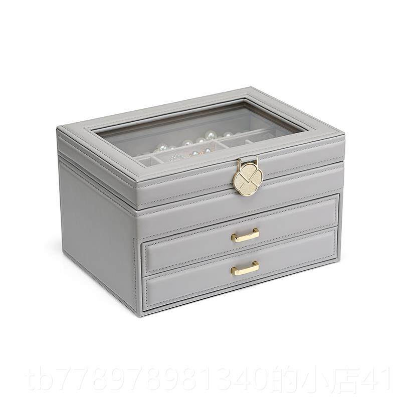 高档高档轻奢首饰收纳抽式大皮质高级精盒致屉戒指耳环钉项链珠宝