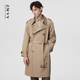 高级感过膝男士 男士 2023新款 中长版 潮流青年英伦系带外套 风衣秋季